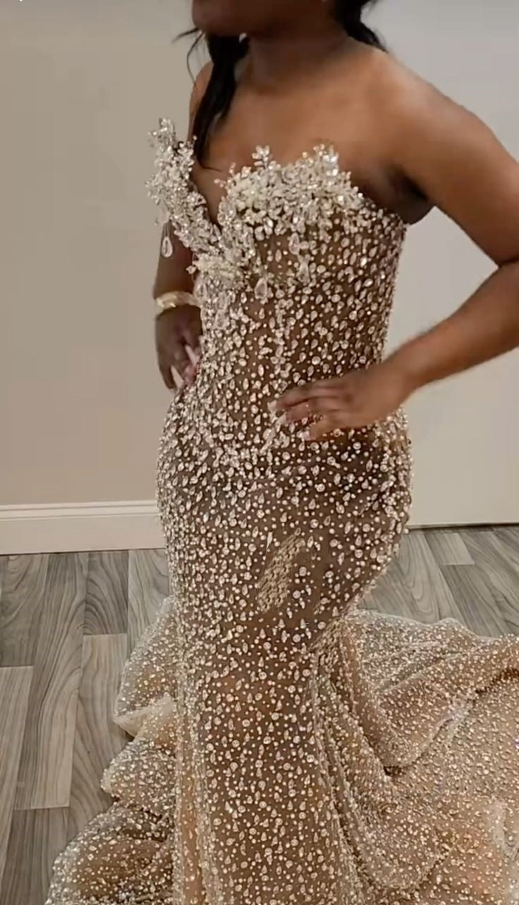 Prom Dress Inspo Mermaid Sparkly Sweetheart Floor Length Formal Evening Gown for Women Graduation Party RC0173