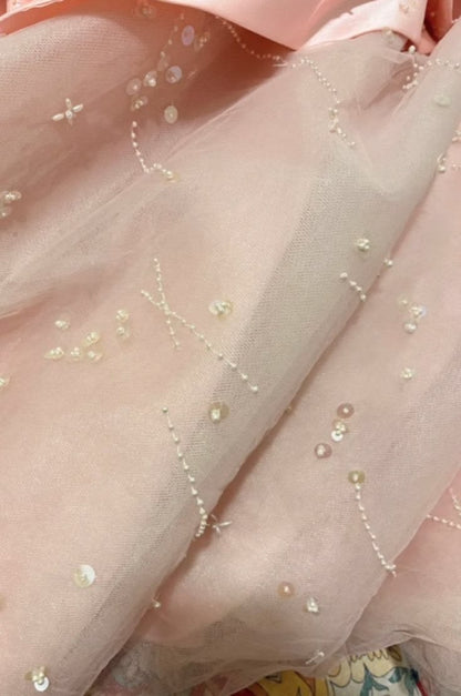 Modest Beaded Sleeveless A-Line Strapless Pink Long Prom Dress Formal Dresses N588