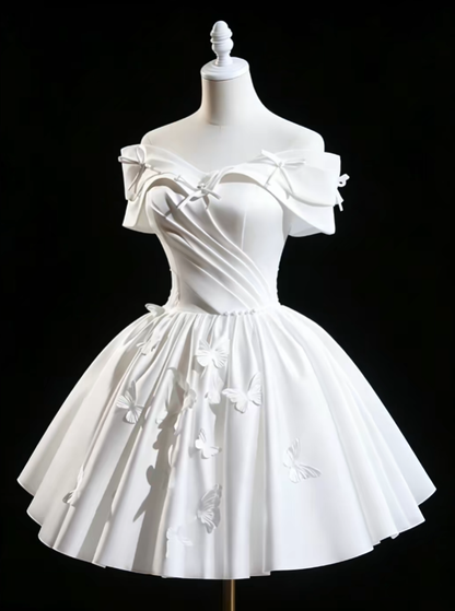 Charming Ball Gown Off The Shoulder White Mini University Ideas Homecoming Dress Inspo Short 18th Birthday Dresses Senior Graduation Outfits RB7168
