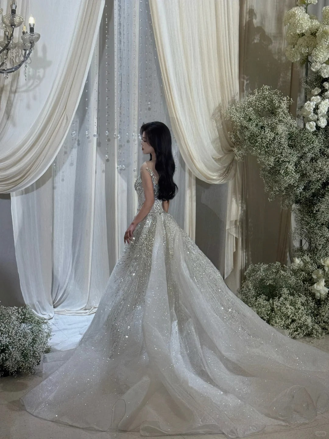 Luxurious Wedding Dresses Mermaid Scoop Neck With Cape Sequins Brides Dress For Brides Fitted Bridal Gowns AB2471