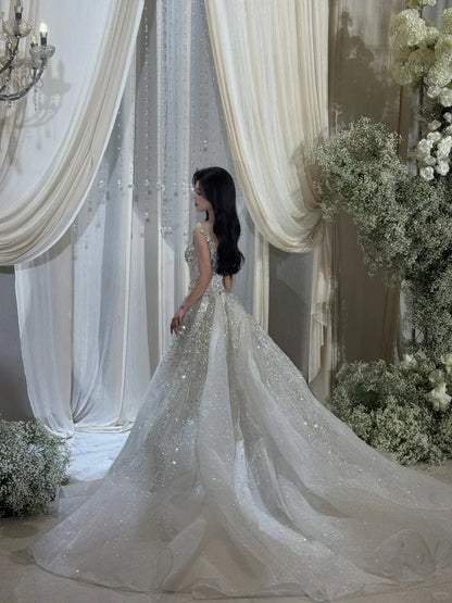 Luxurious Wedding Dresses Mermaid Scoop Neck With Cape Sequins Brides Dress For Brides Fitted Bridal Gowns AB2471
