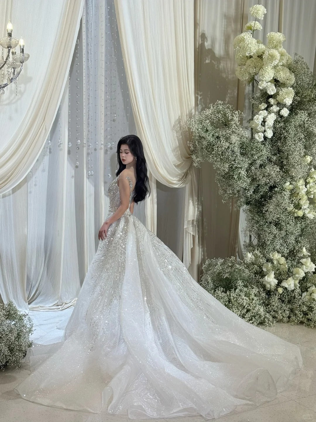 Luxurious Wedding Dresses Mermaid Scoop Neck With Cape Sequins Brides Dress For Brides Fitted Bridal Gowns AB2471