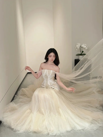 Luxurious Wedding Dresses Mermaid Off The Shoulder With Cape Long Brides Dress For Brides Fitted Bridal Gowns AB2472