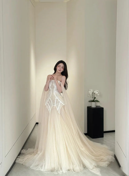 Luxurious Wedding Dresses Mermaid Off The Shoulder With Cape Long Brides Dress For Brides Fitted Bridal Gowns AB2472