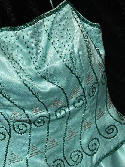 Elegant A line Spaghetti Straps Blue Satin With Beading Long Prom Dresses Formal Outfits Evening Night Dress RB8250