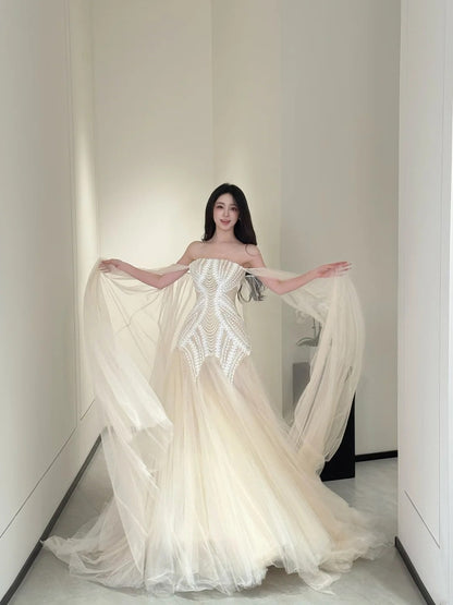 Luxurious Wedding Dresses Mermaid Off The Shoulder With Cape Long Brides Dress For Brides Fitted Bridal Gowns AB2472