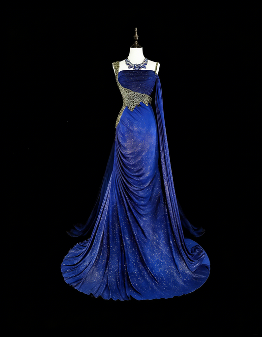 Modest Mermaid Royal Blue Sequins Women With Beadings Long Prom Gown Party Wear Dresses N1850