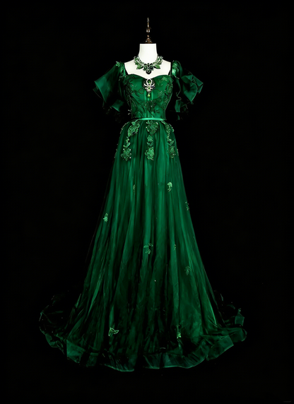 Vintage A line Spaghetti Strap Dark Green With Lace Beadings Long Prom Gown Party Wear Fashion Dresses N1827