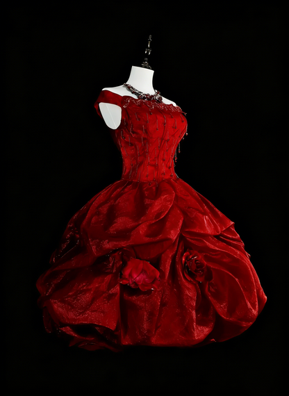 Unique Ball Gown Off The Shoulder Red Inspo Vintage Fashion 2000s Hoco Gowns Short Inspo Homecoming Dresses N2014