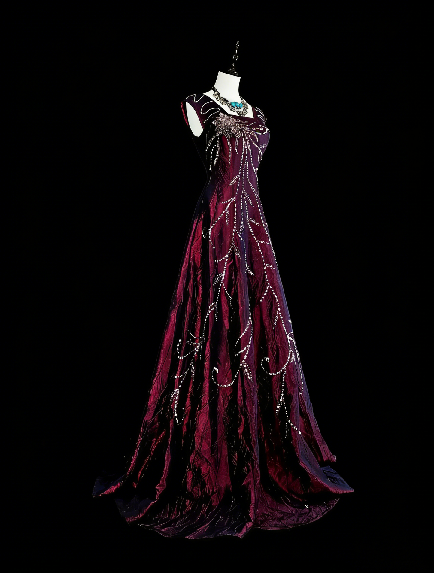 Vintage Prom Dresses A line Square Neck Purple With Beading 1970s Long Formal Gown N2700