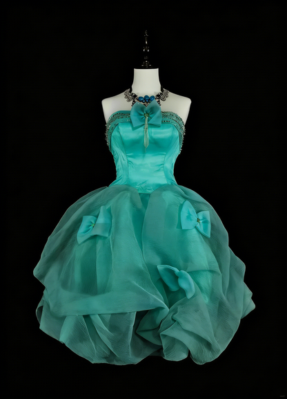 Unique Ball Gown Strapless Green Tulle Inspo 2000s Hoco Gowns Short Inspo Homecoming Dresses N1367