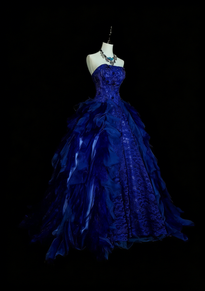 Vintage Ball Gown Strapless Royal Blue Tulle Lace Sweet 16 Dresses Quinceanera Dress Long 15 Vestidos De Fiesta N1482