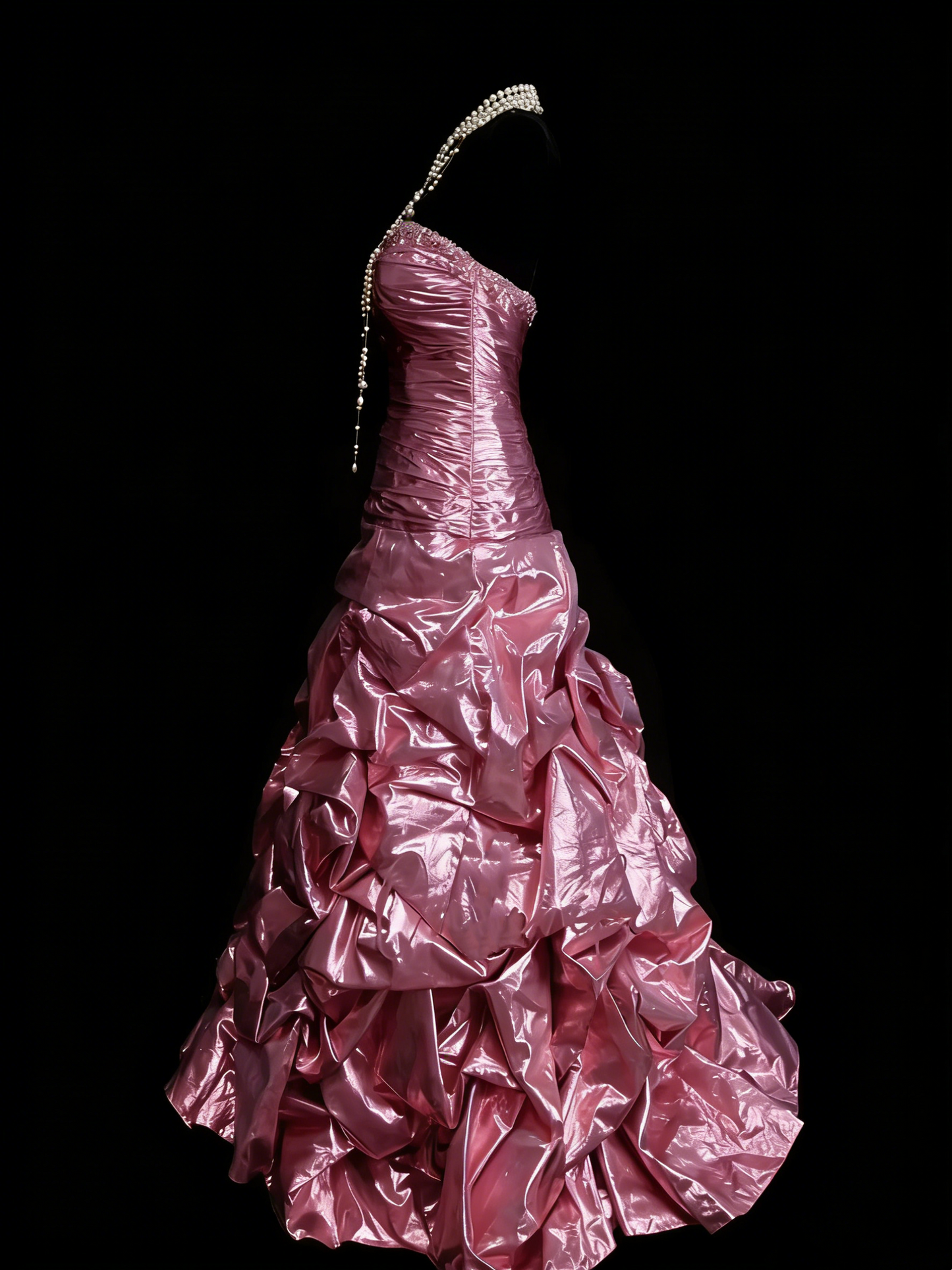 Vintage Mermaid Sweetheart Pink Sleeveless 80s Sleeveless Prom Dresses Long Formal Party Gown N1443