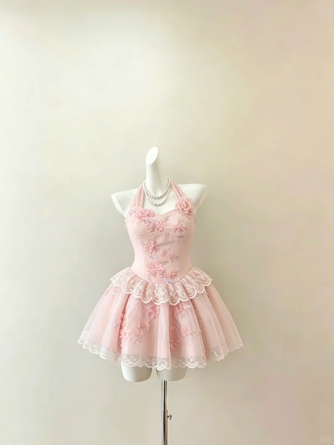 Timeless Short Homecoming Dresses Ball Gown Halter Pink Lace Short Graduation Mini Hoco Dress RB4704