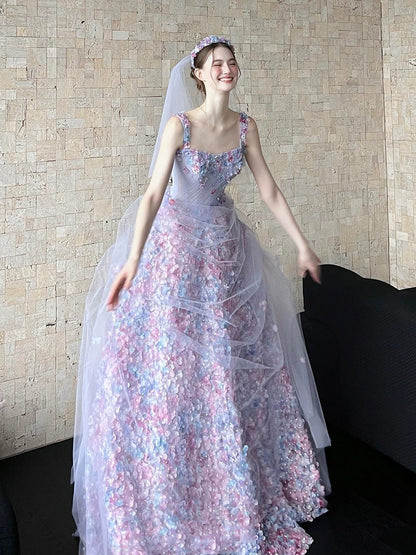 Princess Ball Gown Square Neck Lilac Lace Floral Long Prom Dress Fashion Aesthetic For Teens Formal Dresses Party Outfits Prom Gown AB2222