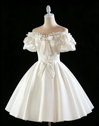 Charming Ball Gown Off The Shoulder White Mini University Ideas Homecoming Dress Inspo Short 16th Birthday Dresses Senior Graduation Outfits RB7169