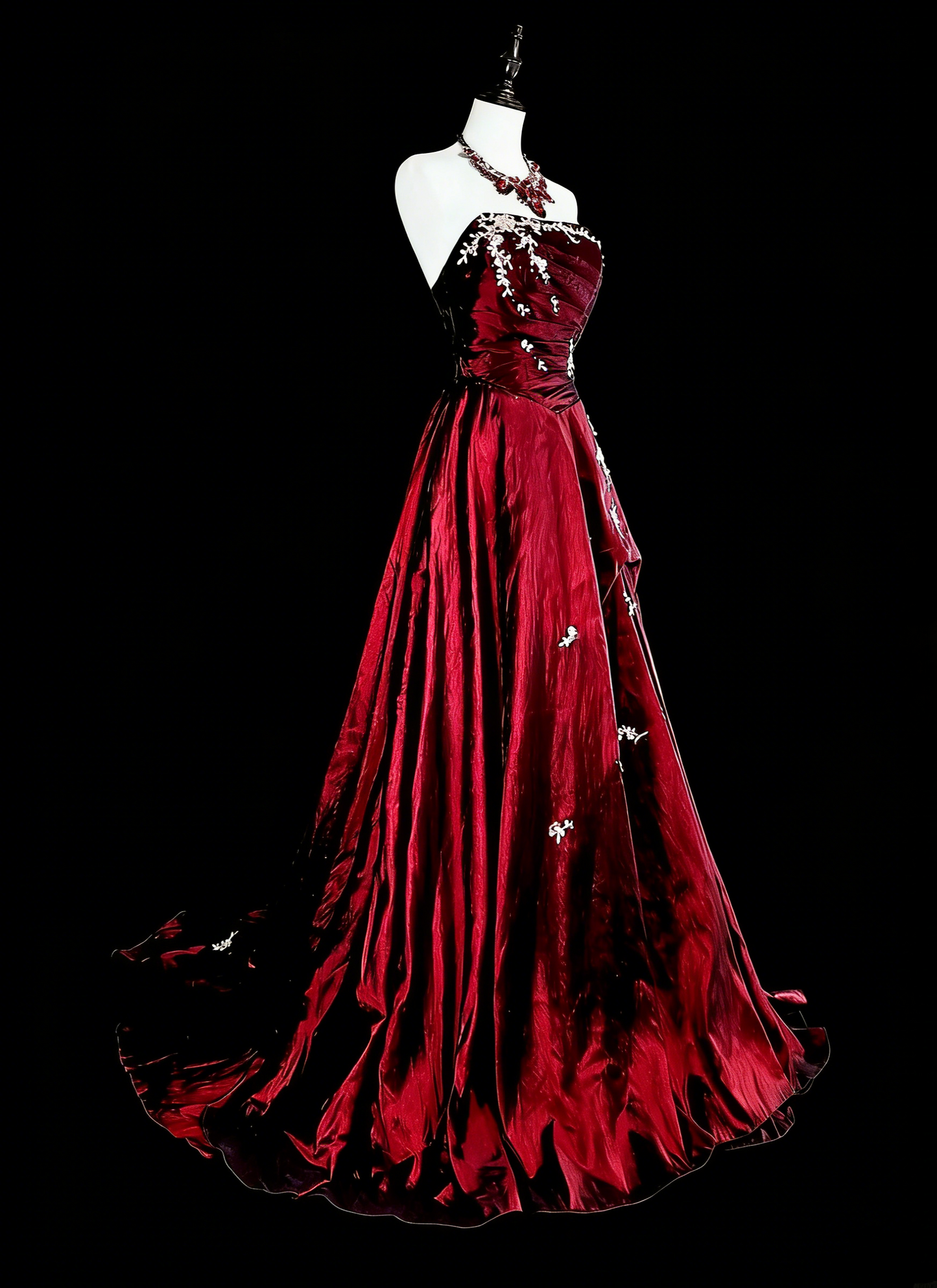 Vintage Prom Dresses Aesthetic 1950s Retro Classy Ball Gown Strapless Burgundy Long Inspo Night Gala Dress N1996