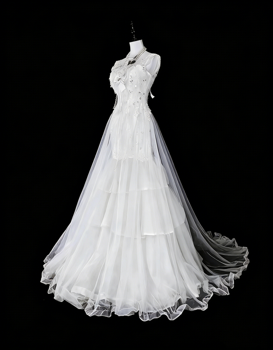 Vintage Prom Dresses Aesthetic 1950s Retro Mermaid White Tulle Lace Long Party Dress N2367