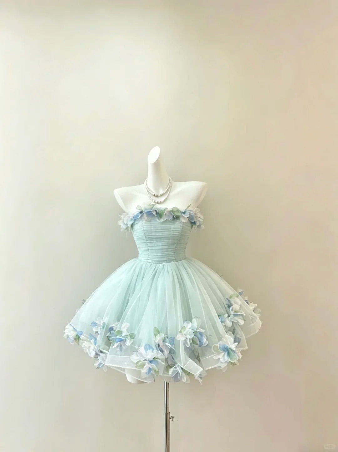 Romantic Ball Gown Strapless Mint Green Blue With Flowers Lolita Dress Homecoming Dresses Hoco Outfits RB4705
