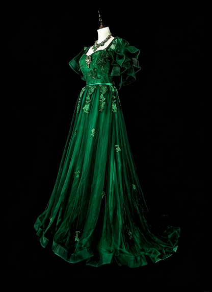 Vintage A line Spaghetti Strap Dark Green With Lace Beadings Long Prom Gown Party Wear Fashion Dresses N1827