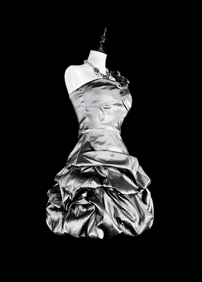 Unique Ball Gown One Shoulder Silver Gray Mini Short Homecoming Dresses Hoco Cocktail Gowns N3071