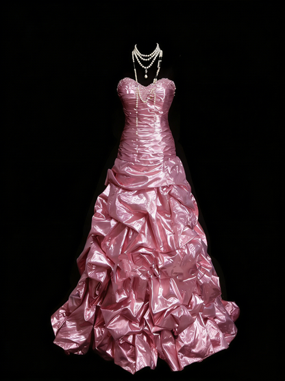 Vintage Mermaid Sweetheart Pink Sleeveless 80s Sleeveless Prom Dresses Long Formal Party Gown N1443