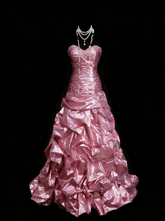 Vintage Mermaid Sweetheart Pink Sleeveless 80s Sleeveless Prom Dresses Long Formal Party Gown N1443