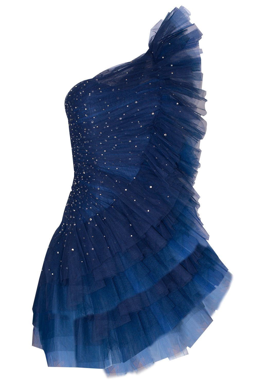 Stylish A Line One Shoulder Navy Blue Tulle Mini Homecoming Dress Inspo Short Graduation Dresses RB6879