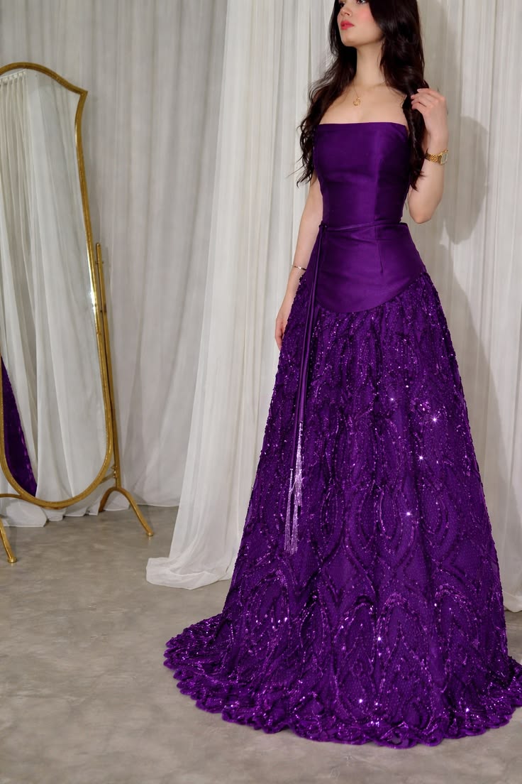 Prom Dress A line Strapless Grape Vestidos Sequin Floor Length Formal Gown for Women Graduation Party RB9449