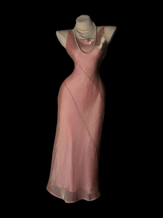 Vintage Prom Dresses 1950s Sheath Pink Satin Mid Length Sleeveless Evening Formal Outfits RB4928
