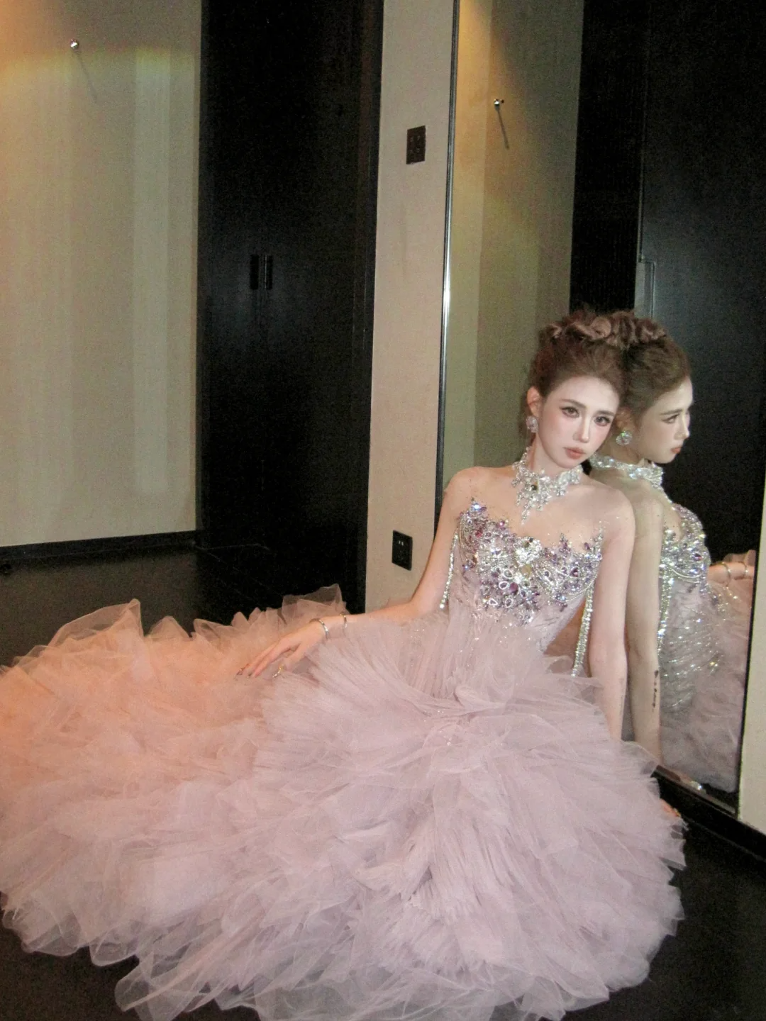 Luxury Mermaid Jewel Neck Pink Tulle With Corset Fitted Back Beaded Bodice Prom Dresses Aesthetic Long Graduation Evening Outfits N060
