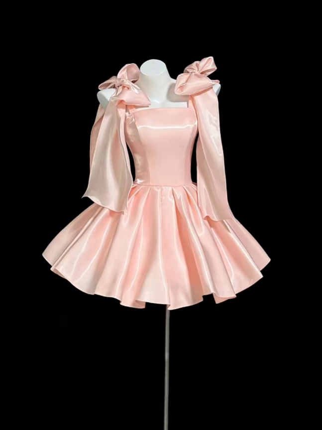 Amazing Ball Gown Blush Pink With Bow Straps Short Homecoming Dresses Senior High School For Teens Ideas Inspo Short Birthday Cocktail Gowns RB7332