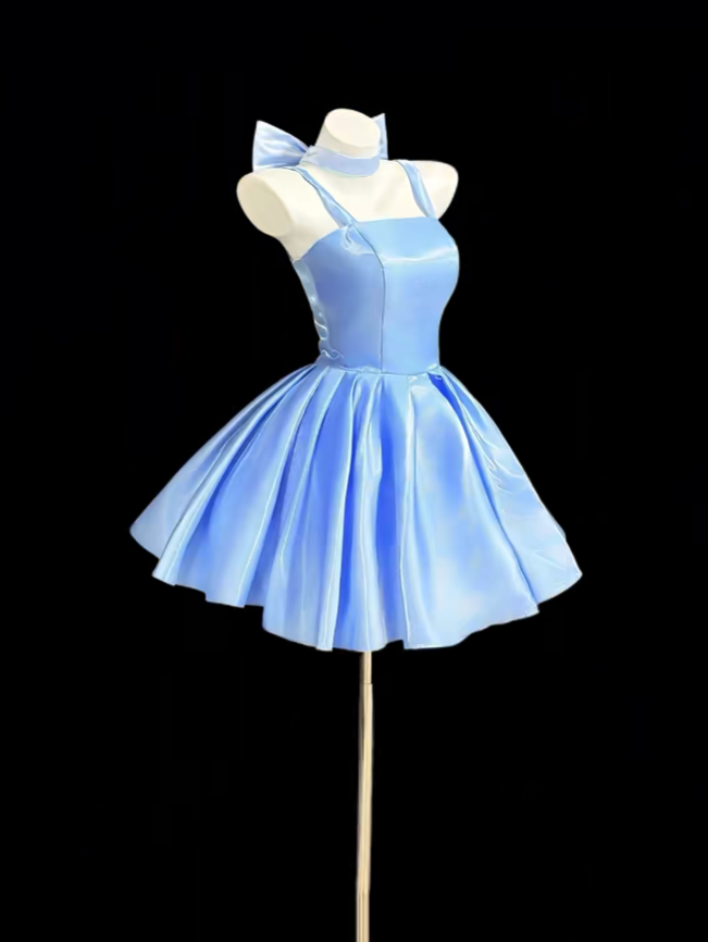 Pretty Ball Gown Square Neck Blue Short Mini Party Homecoming Dresses High School Ideas Inspo 16th Birthday Outfits RB7335