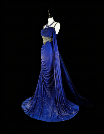 Modest Mermaid Royal Blue Sequins Women With Beadings Long Prom Gown Party Wear Dresses N1850