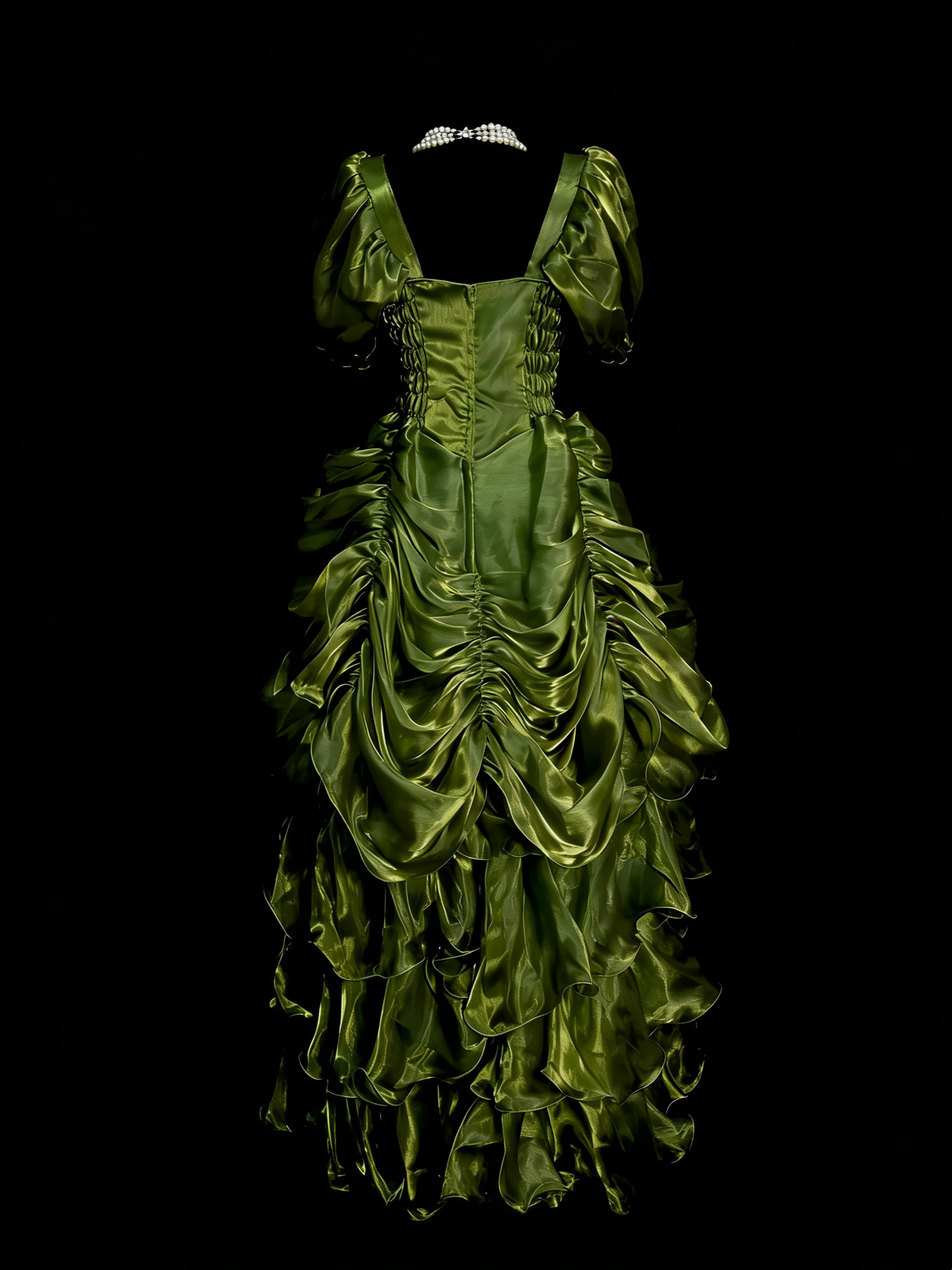Vintage Prom Dresses Aesthetic 1960s Retro Ball Gown Square Neck Olive Green Long Party Dress N2134