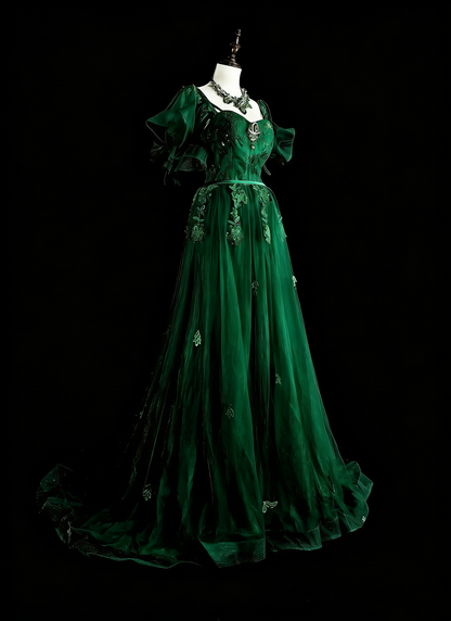 Vintage A line Spaghetti Strap Dark Green With Lace Beadings Long Prom Gown Party Wear Fashion Dresses N1827