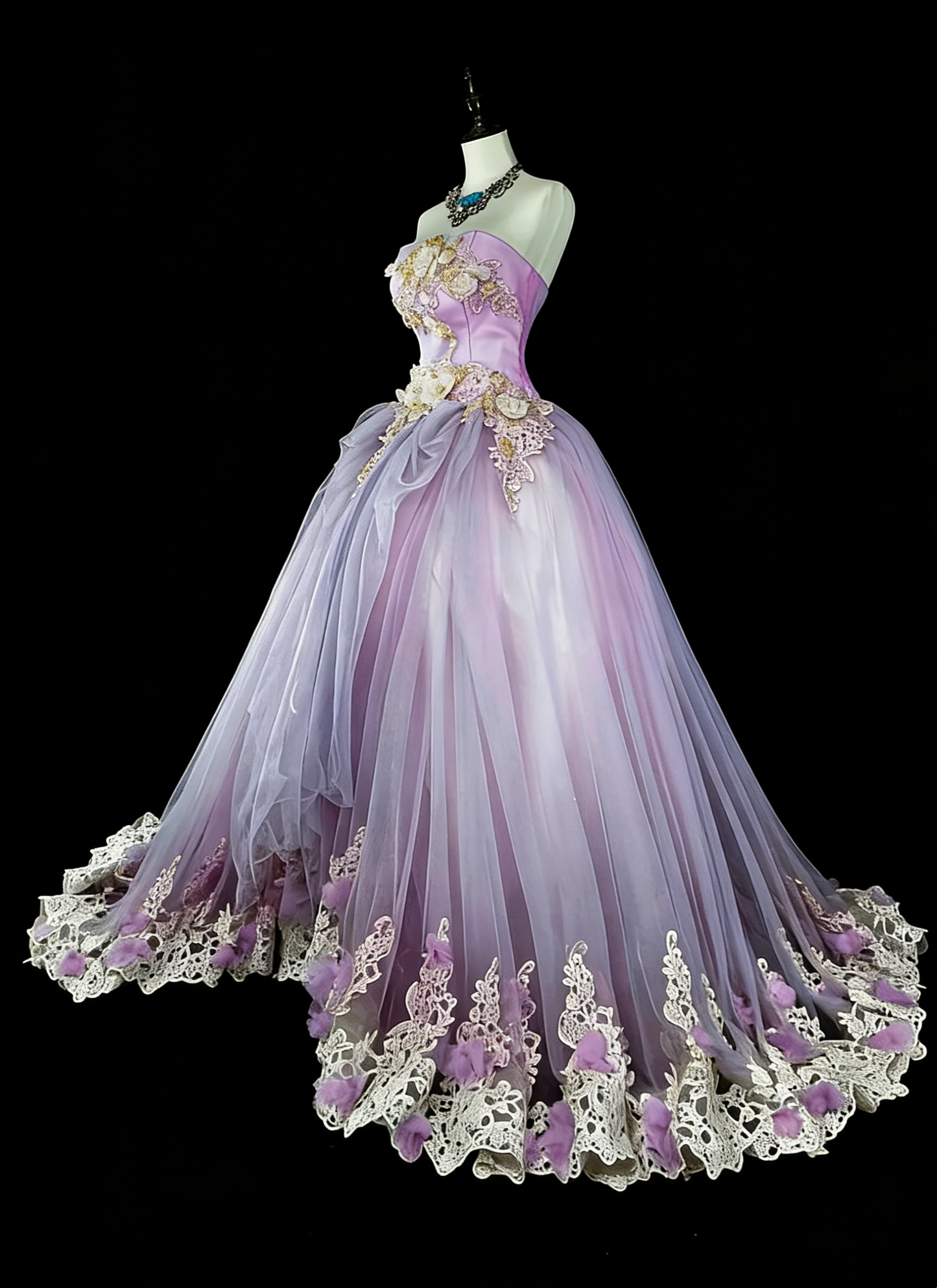 Vintage Prom Dresses Ball Gown Strapless Lilac With 3D Appliques 2000s Long Party Dress N2380
