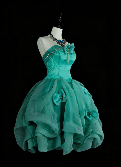 Unique Ball Gown Strapless Green Tulle Inspo 2000s Hoco Gowns Short Inspo Homecoming Dresses N1367