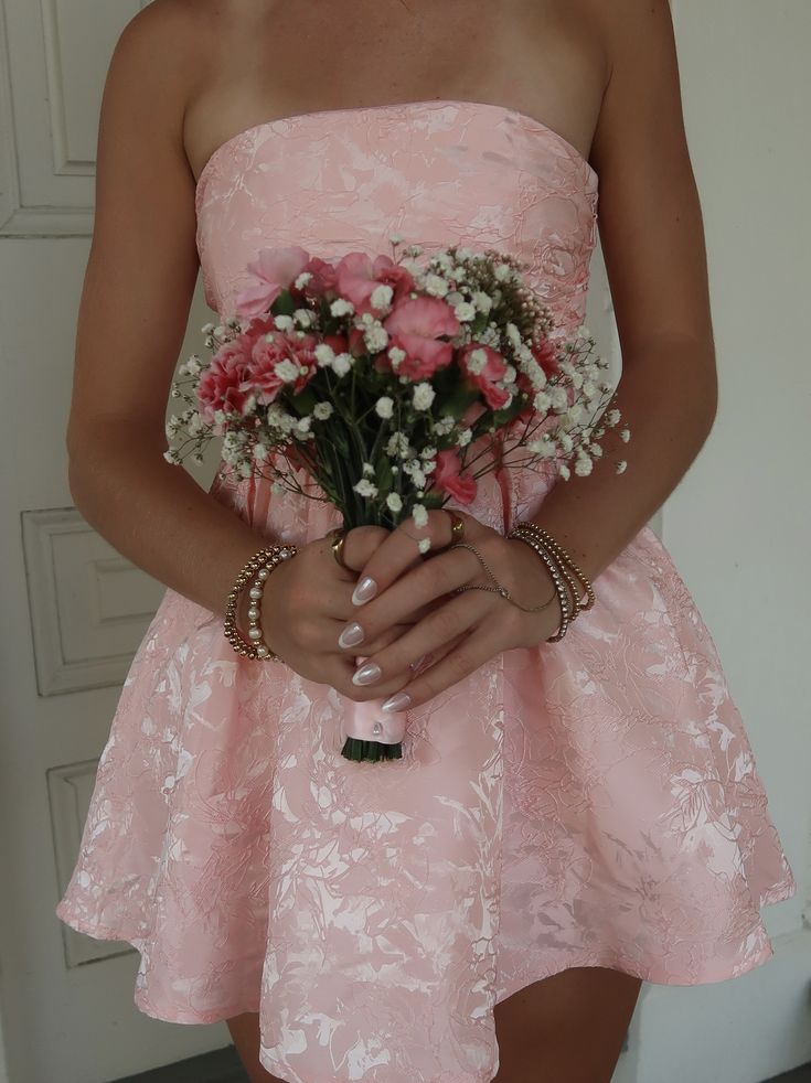 Aesthetic Hoco Photo Ideas Ball Gown Strapless Pink Lace Short Homecoming Dresses Party Cocktail Hoco Outfits RB8902