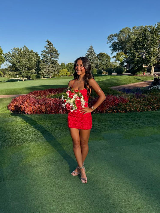Flirty Short Homecoming Dresses Red Sheath Freshman High Shool Graduation Mini Hoco Outfit RB4538