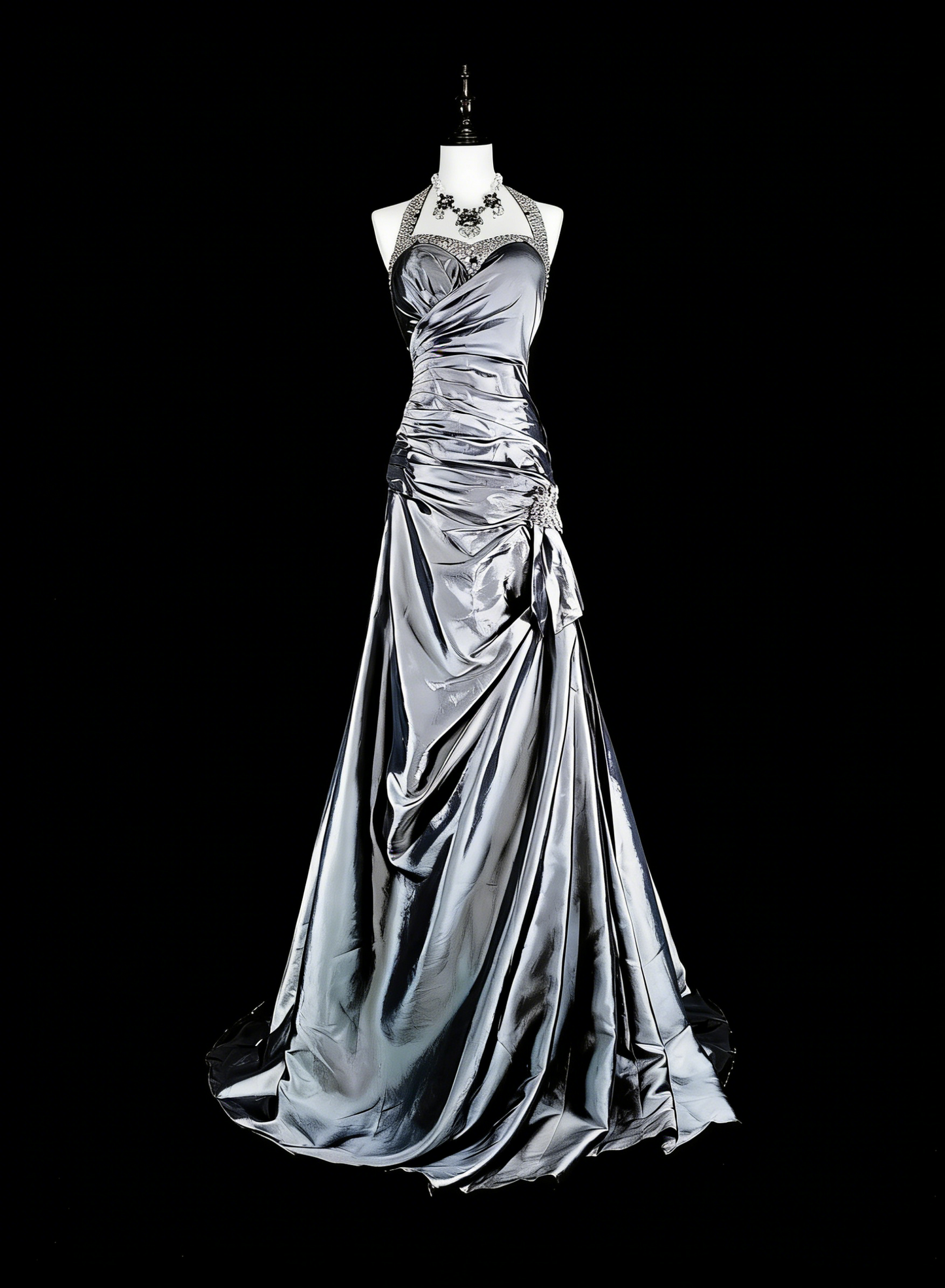 Vintage Prom Dresses Aesthetic Mermaid Halter Grey Taffeta Classic Inspo Formal Party Dress N1998