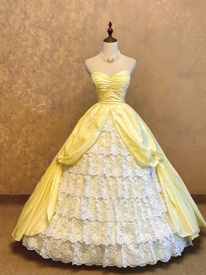 Yellow Sweetheart Satin Ball Gown Quinceanera Dress, Sweet 15 Birthday Formal Dress RC0039