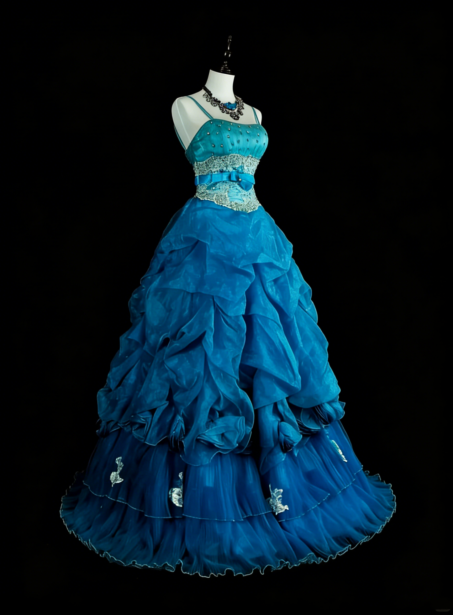 Vintage Prom Dresses Ball Gown Spaghetti Strap Blue With Beading 1980s Long Formal Gown N2701