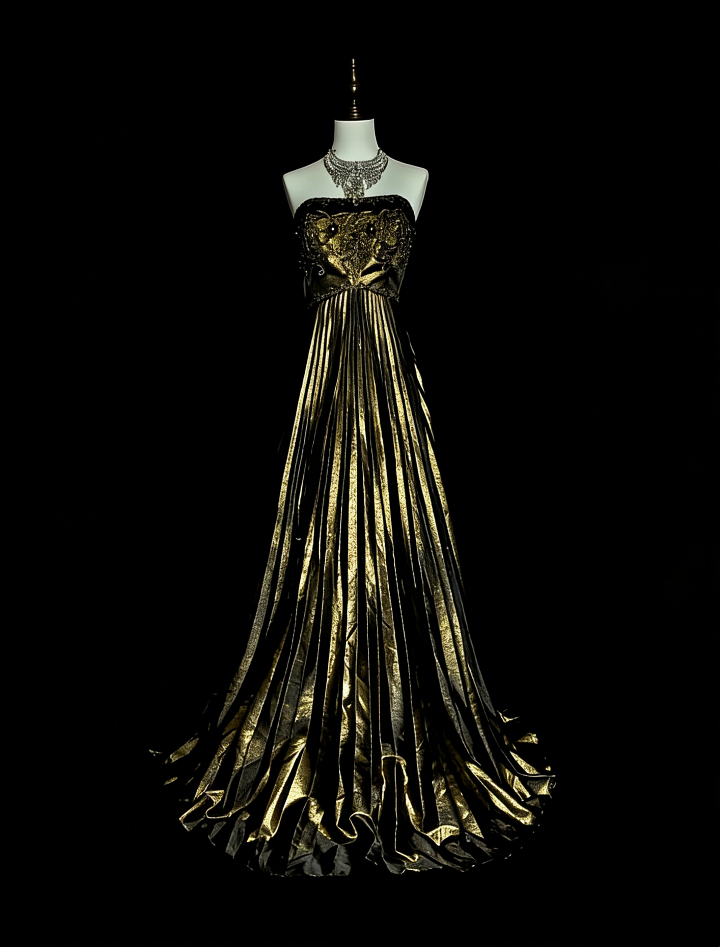 Vintage A Line Strapless Gold Black With Beaded Long Summer Prom Dresses Senior High Schools Formal Party Dress N1424