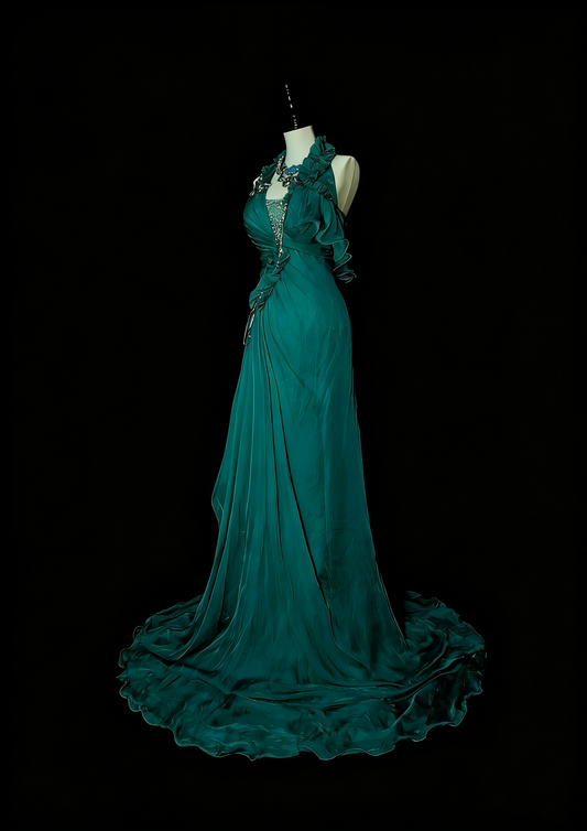 Modest A line Halter Dark Green Chiffon Sleeveless Senior Prom Dresses High School Long Formal Dress N1378