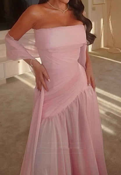straight across sleeveless pleated a-line evening dress Prom Dress AB1913