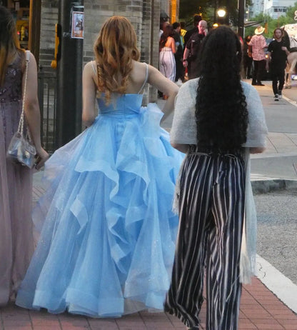 Sexy Ball Gown Spaghetti Straps Light Blue Tulle Prom Dresses Inspiration Prom Dress Princess Party Birthday Graduation Dress B380