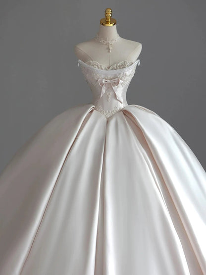 Fancy Ball Gown Sweetheart Sleeveless Satin Fitted Corset Long Wedding Dress Bride Gowns Wedding Dresses RB2092