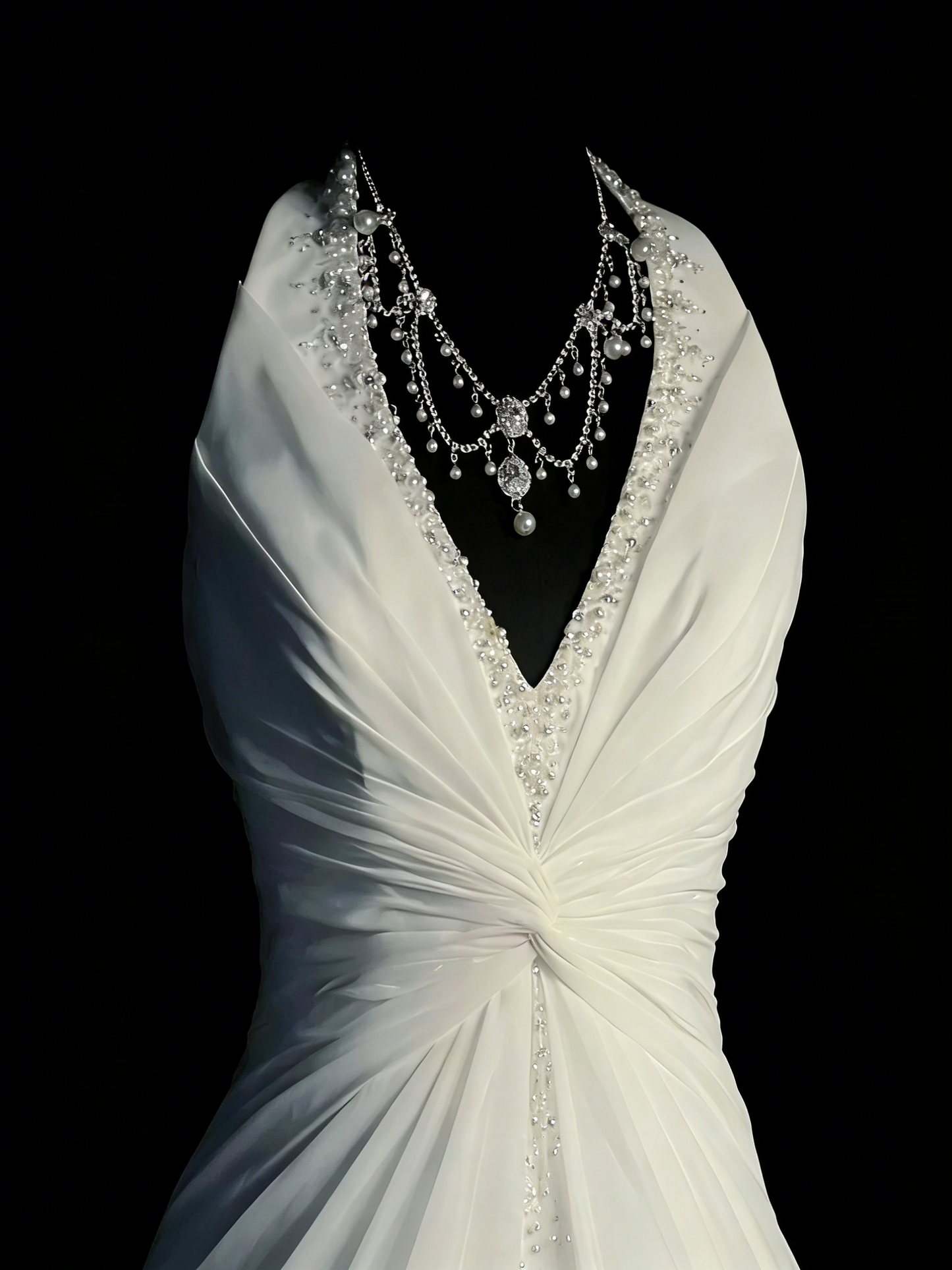 Modest Mermaid V Neck White Chiffon College Formal Outfit Long Prom Graduation Dresses For Teens N1184