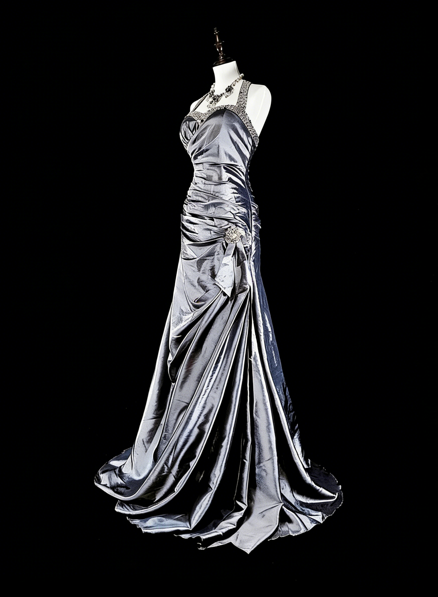 Vintage Prom Dresses Aesthetic Mermaid Halter Grey Taffeta Classic Inspo Formal Party Dress N1998